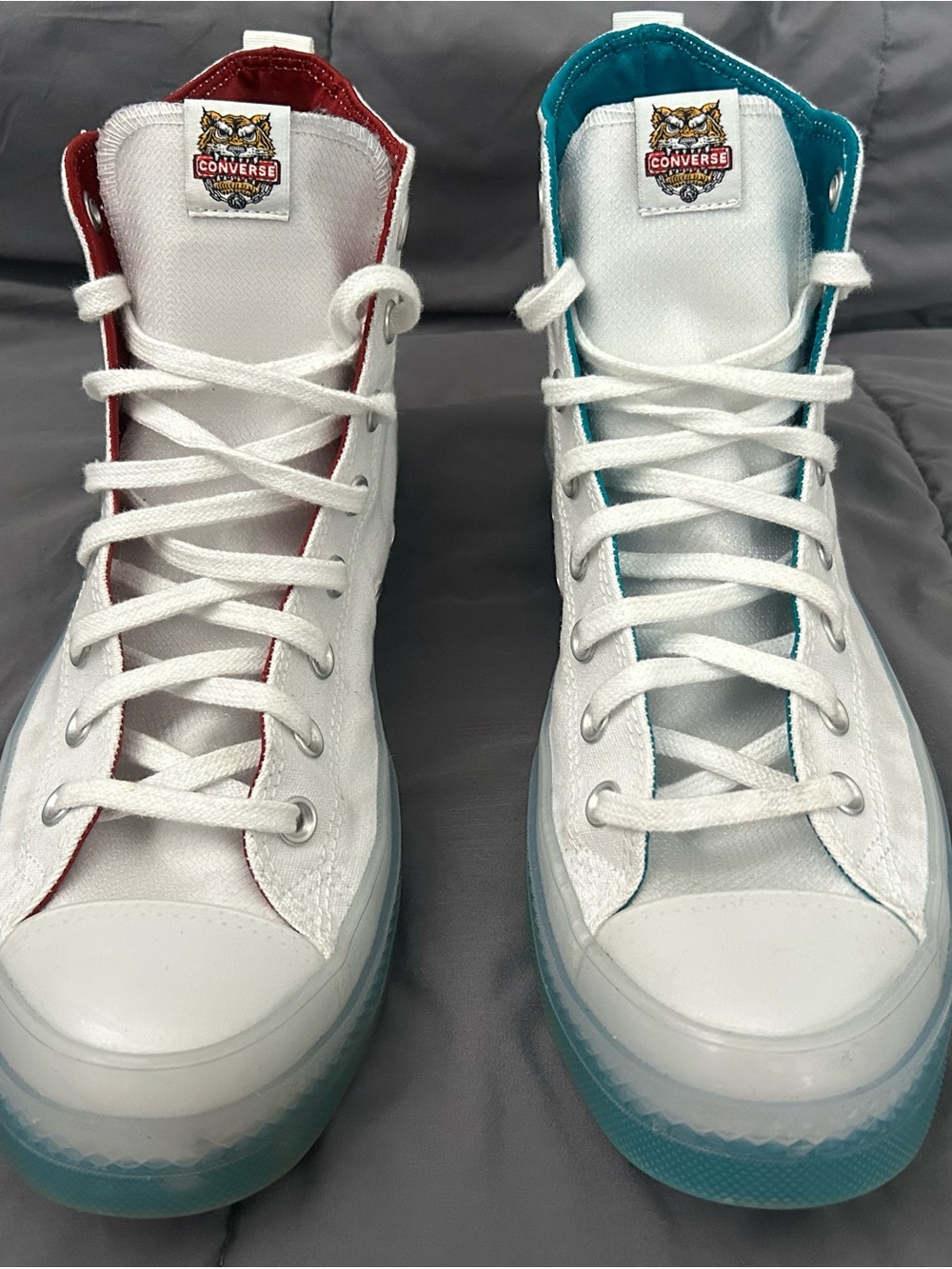 Converse High Top Sneakers in White with Red & Teal Accents